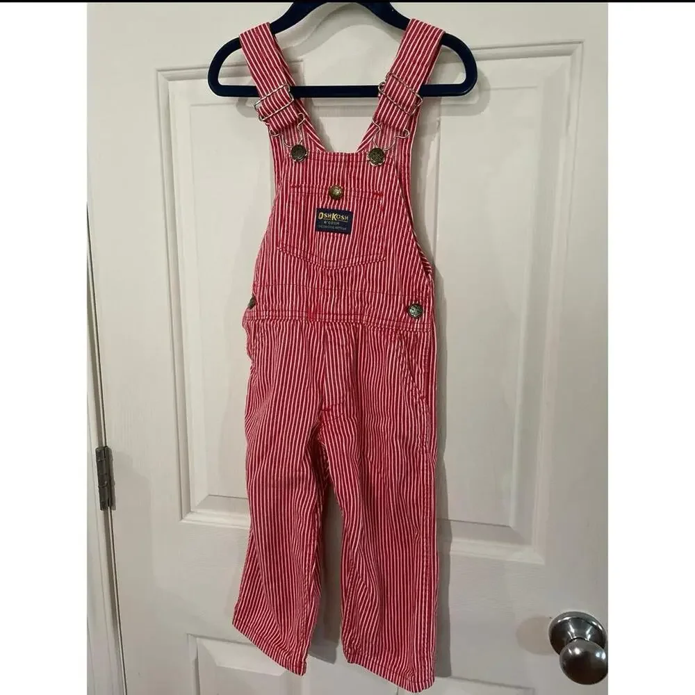 Oshkosh red striped vintage overalls